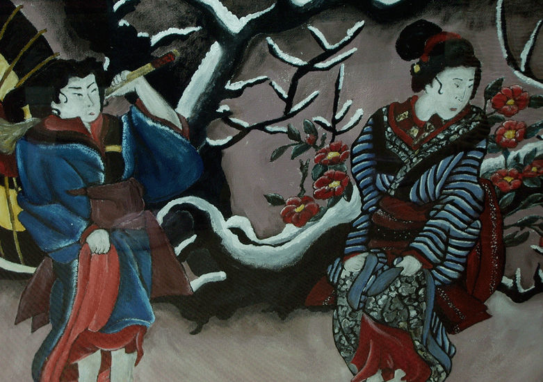 Japanse vrouwen in sneeuwlandschap