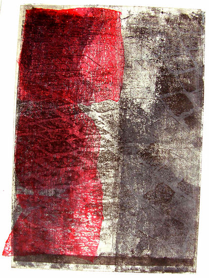 Cobble-stones in black and red verticals - monotype of cobblestones in the old city, graphic art print