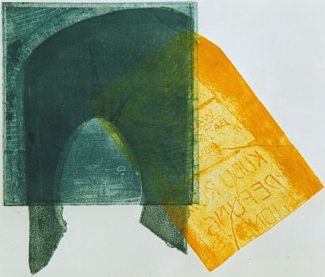 'Gesloten poort met tekst.' - mono-print