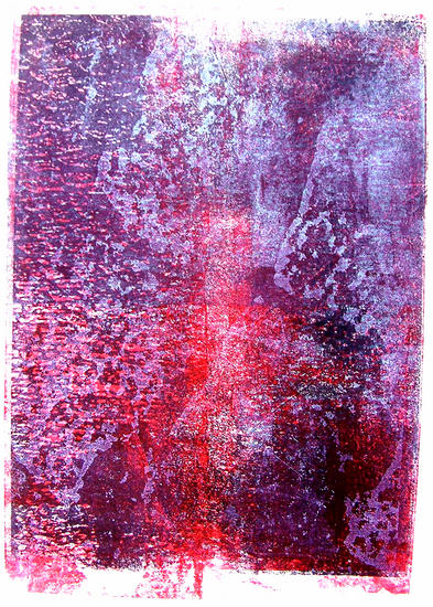 Structures of cobble-stones in red and white color - monotype of cobblestones in the old city, graphic art print