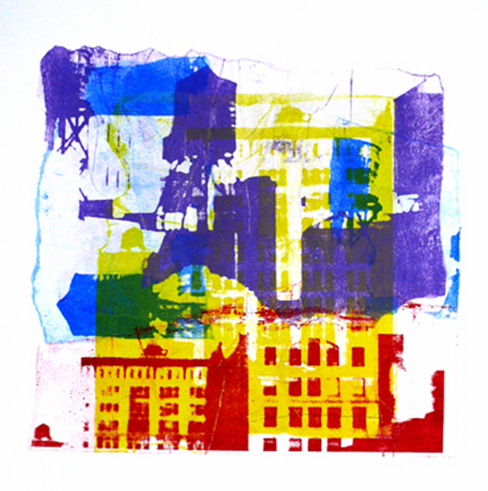 Manhattan met Watertorens 1; mono-print