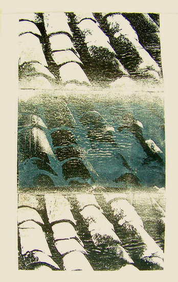 'Dakpannen in zwart grijs en wit.' - mono-print
