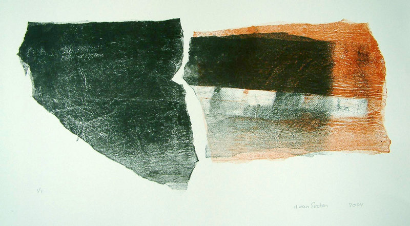 'Structuur van dakpan in prent 2.' - mono-print