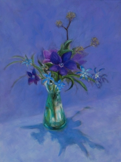 Stilleven met bloemen in lila