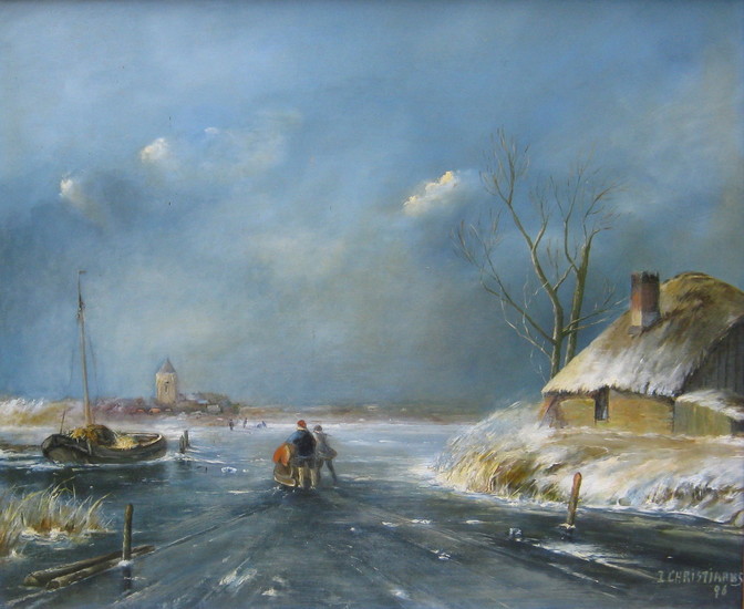 Olieverfstudie 2 Winterlandschap
