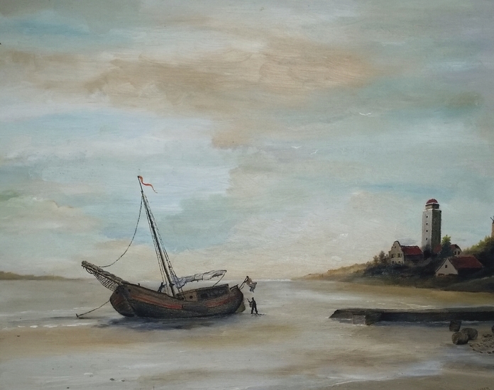 Schepen op een strand.