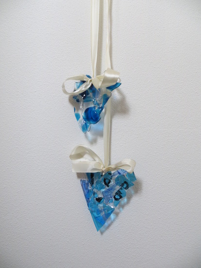 Hart van Glas ornament, Twee hartjes....samen een verbintenis
