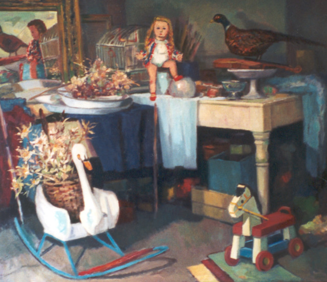 Atelierinterieur met Fazant