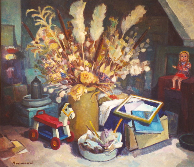 Atelierinterieur met droogboeket