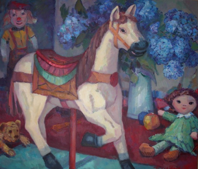 Atelierinterieur met paardje