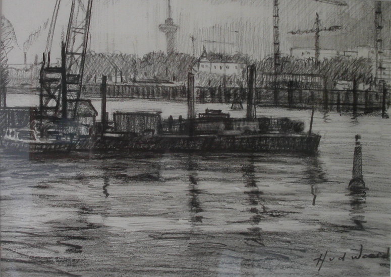 Tekening Erasmusbrug in aanbouw
