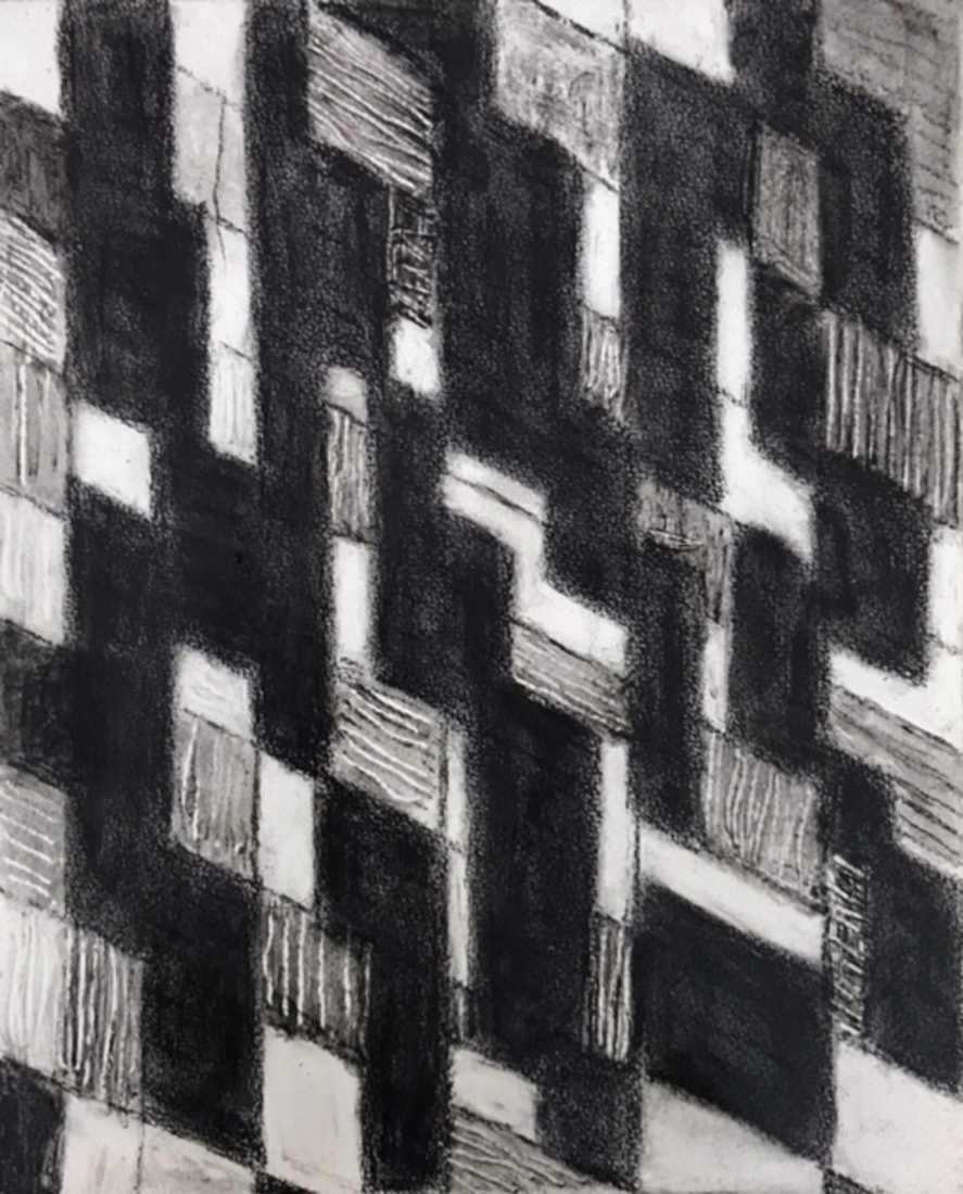 Black stair, abstract nr 1, mixed media, 30x24, ingelijst 63x42