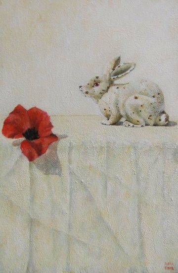 Roestig Konijn met Papaver
