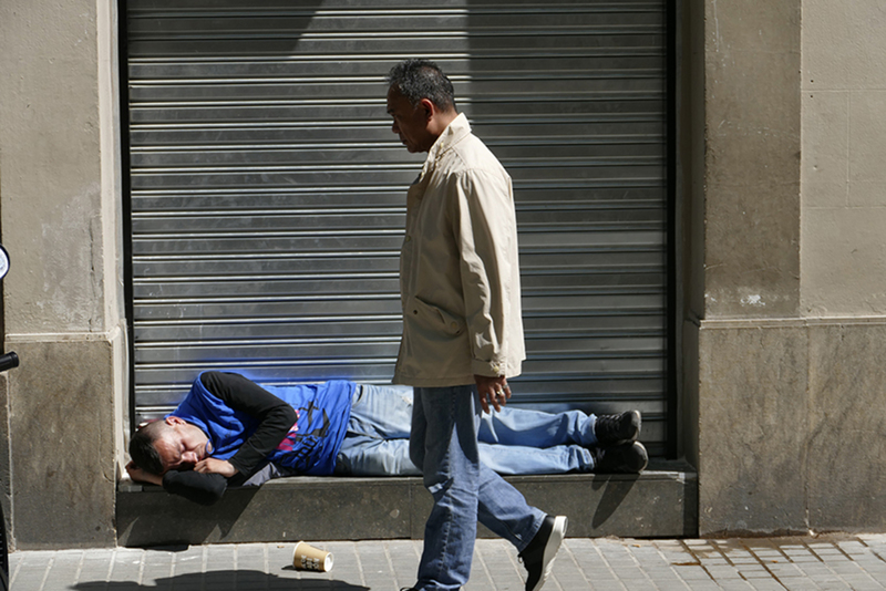 Slapende bedelaar - Barcelona april 2017