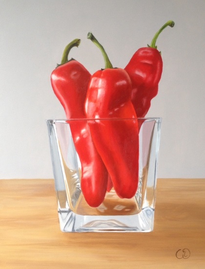 Paprika's in glazen bak