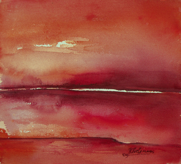 Avondrood, aquarel van landschap