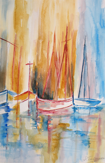 Jachthaven, aquarel van landschap