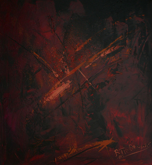 Vulkaanuitbarsting, acrylverfschilderij