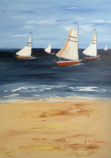 Zeilsport, acrylverfschilderij van landschap