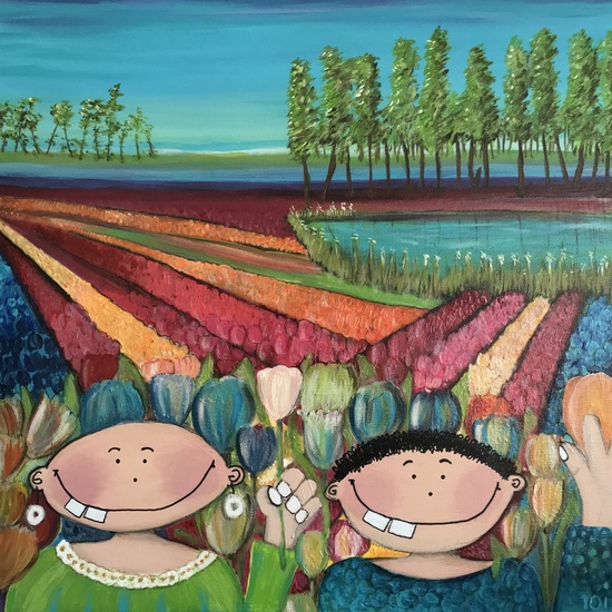 Familie Tandjes in het bloemenveld
