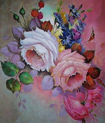 rozen met korenbloemen