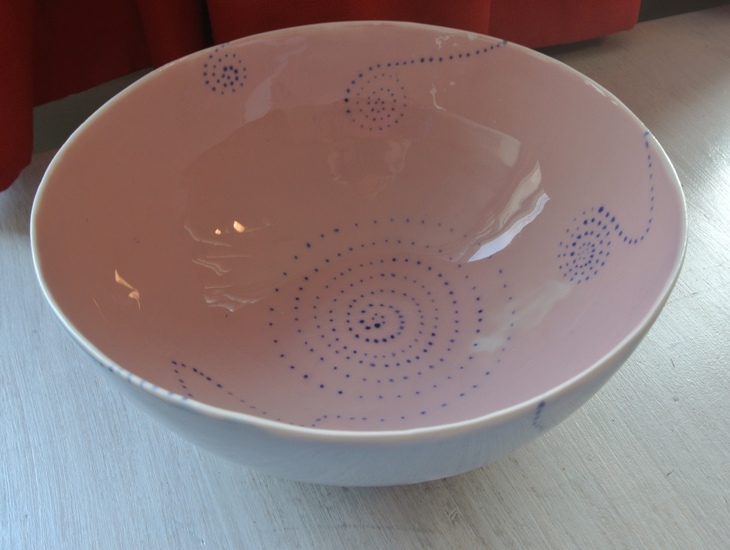 blauw/roze met stipjes
