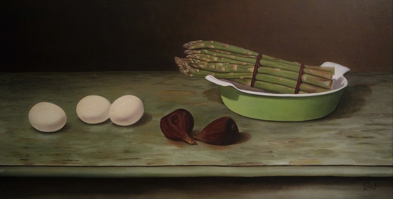 Groene asperges met vijgen