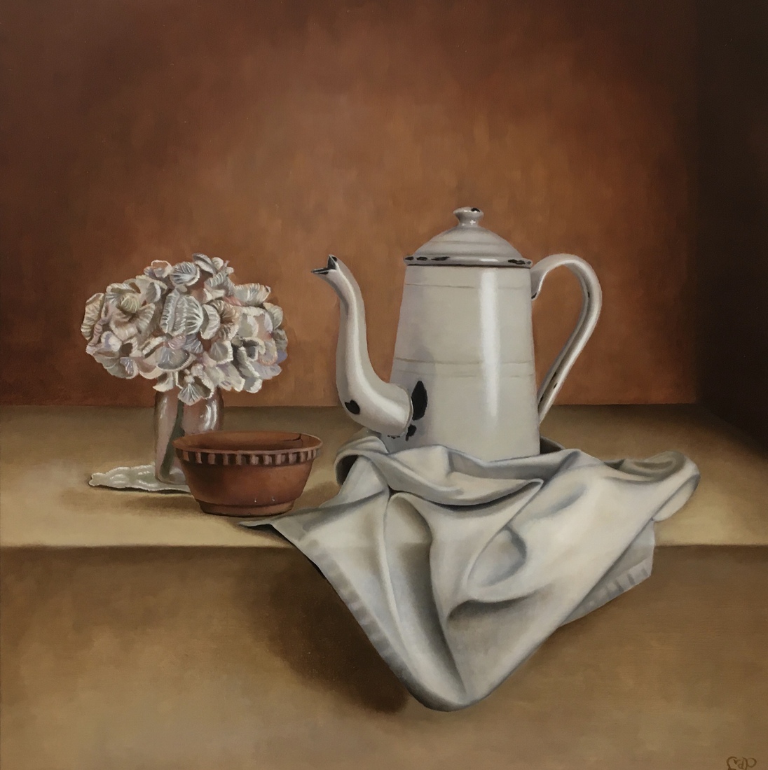Koffiepot met hortensia
