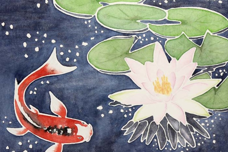 Koi karper met lotusbloem