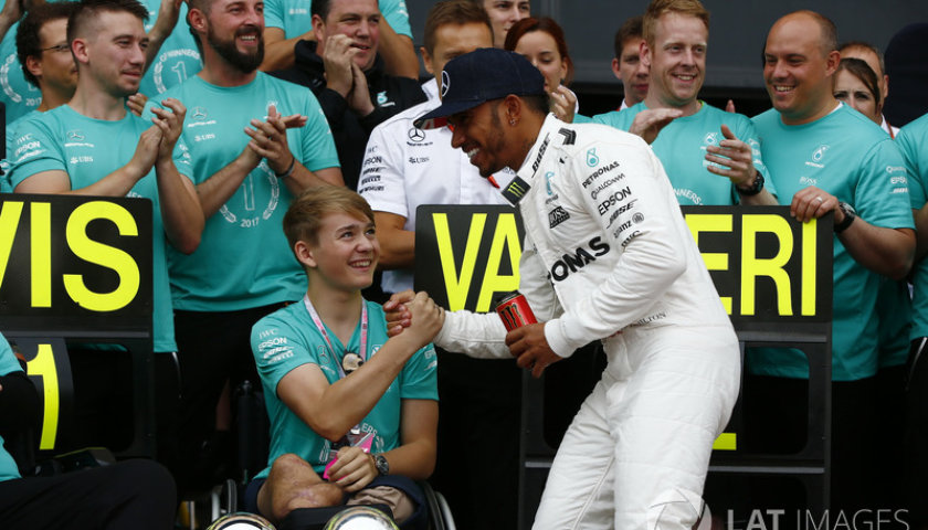 F1 British Gp 2017 Race Winner Lewis Hamilton Mercedes Amg F1 Celebrates With Billy Monger F1 British Gp 2017 Race Winner Lewis Hamilton Mercedes Amg F1 Celebrates With Billy Monger