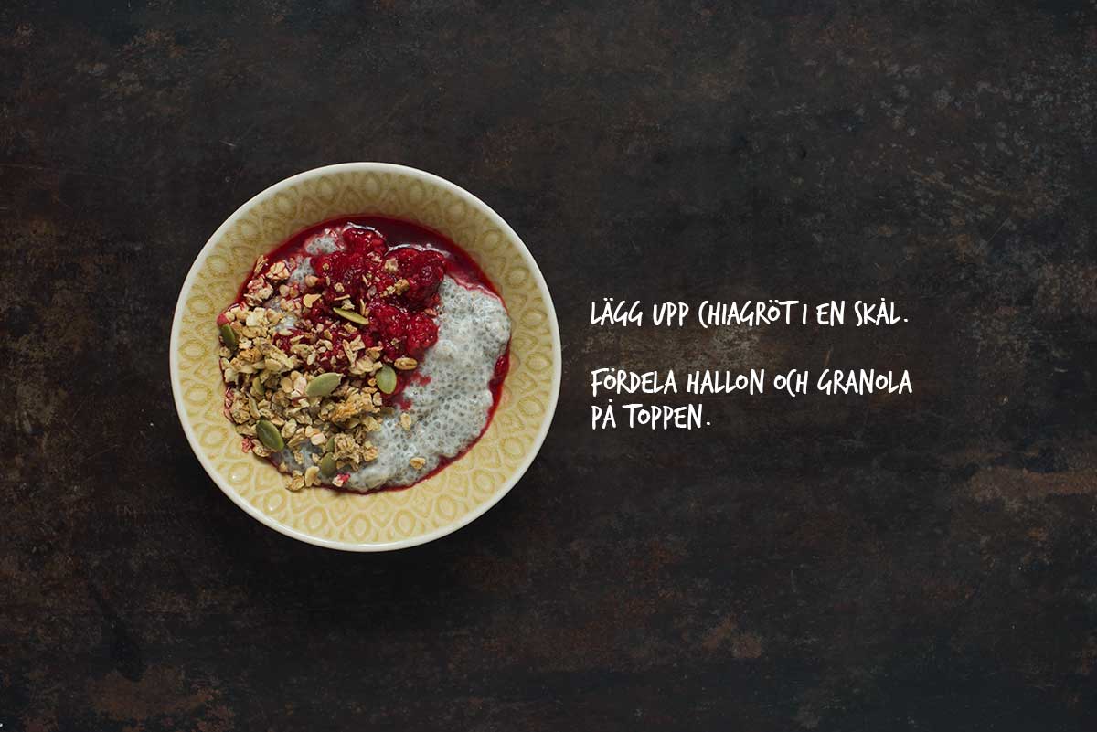 Recept: Chiagröt med kokosmjölk, hallon och granola | Frk. Kräsen
