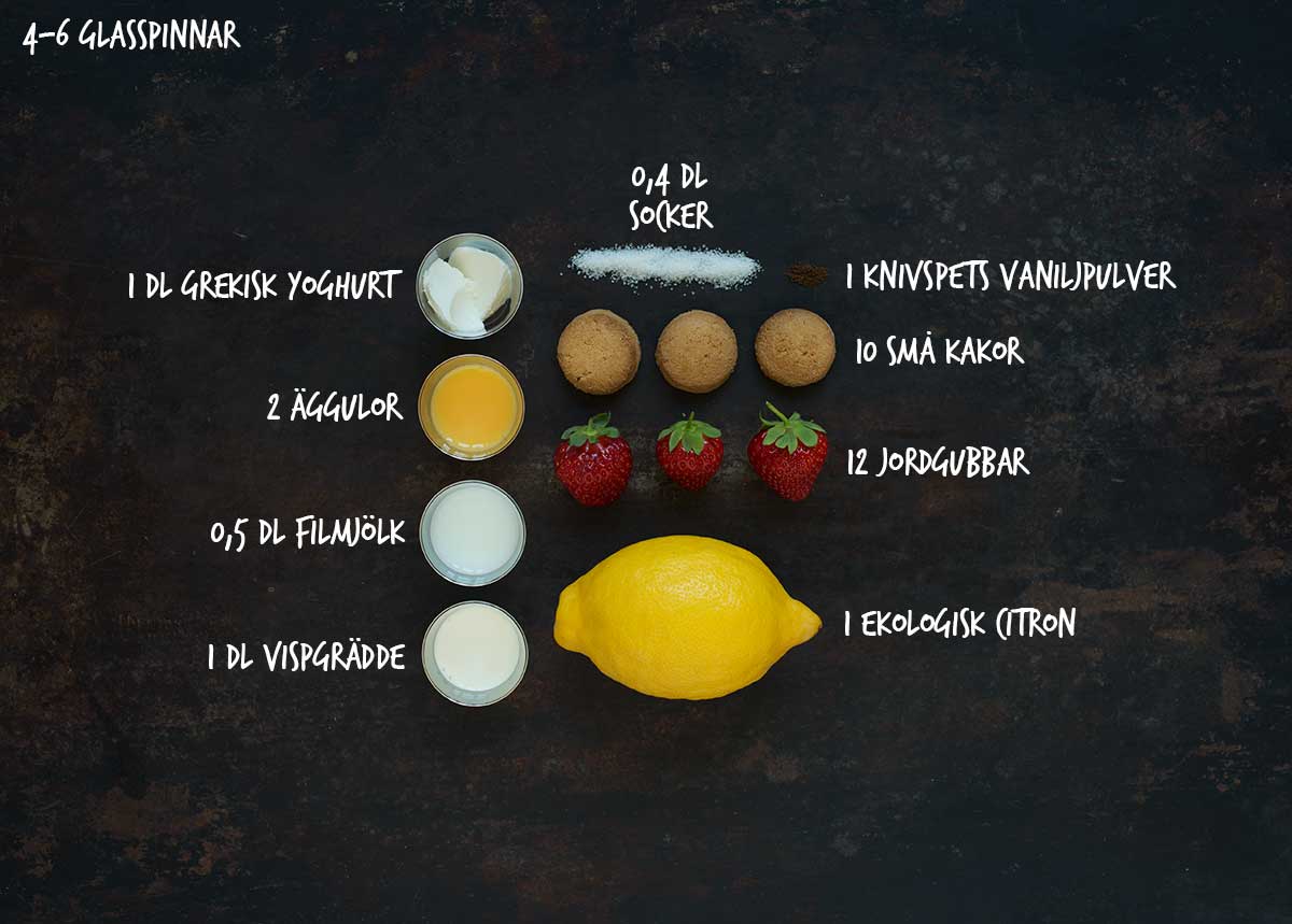 Recept: Glasspinnar med jordgubbar och kaksmulor