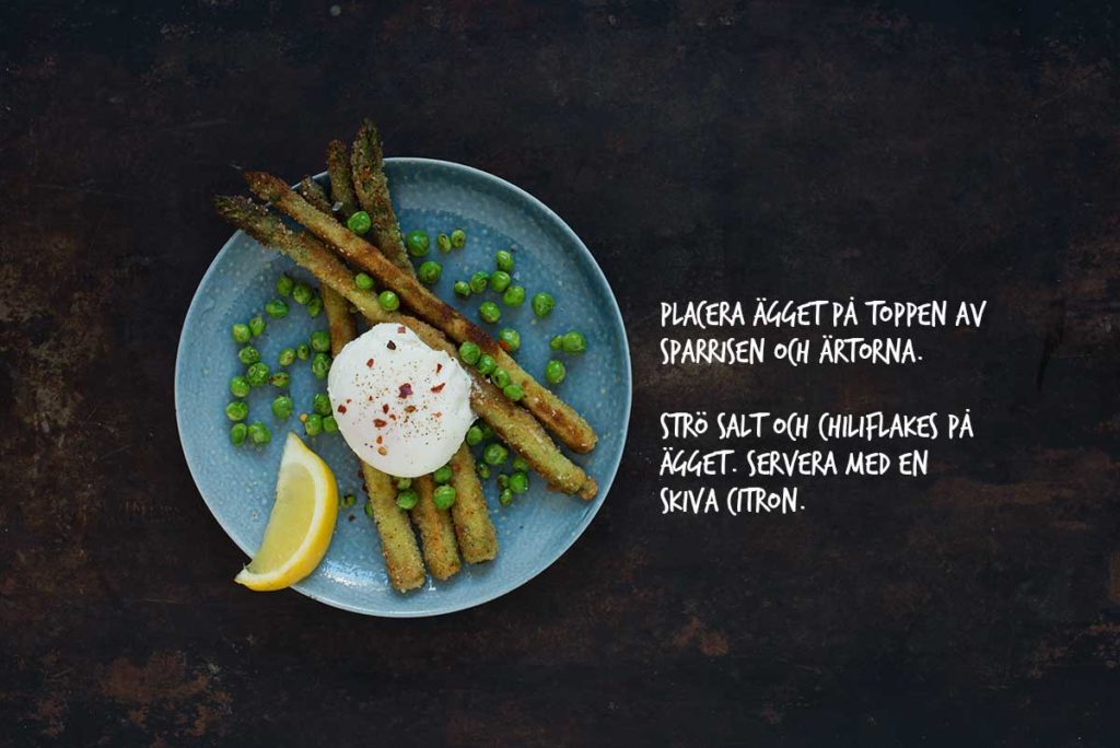 Recept: Panerad sparris med pocherat ägg och ärtor | Frk. Kräsen