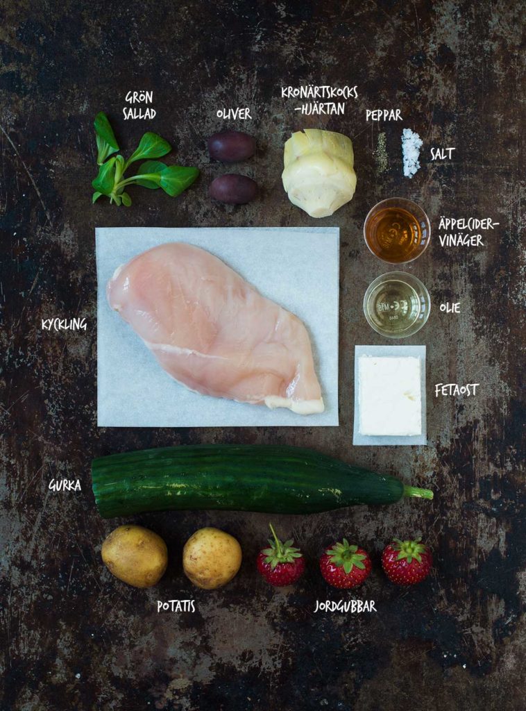 Recept: Kycklingsallad med potatis och jordgubbar | Frk. Kräsen