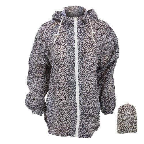 Womens Ladies Hooded Patterned Showerproof Packaway Rain Jacket
