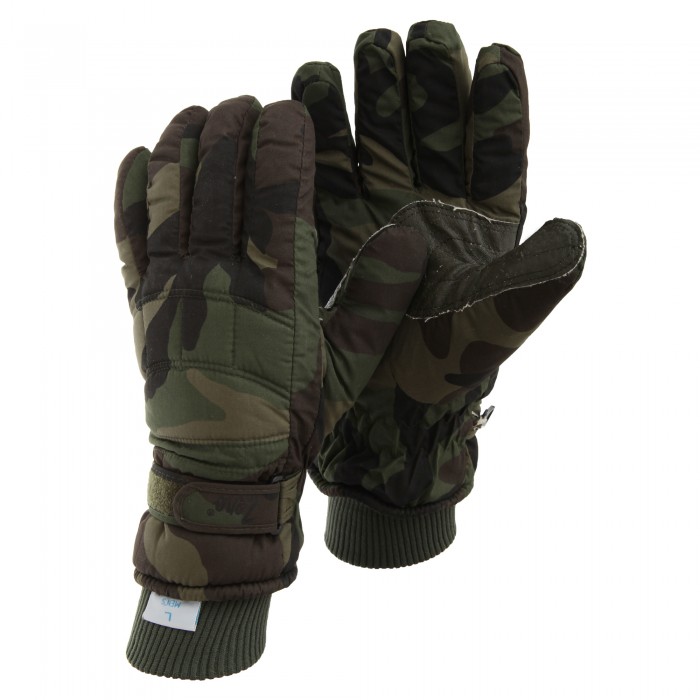 Mens Camo Waterproof Padded Thermal Thinsulate Ski Gloves With Velcro