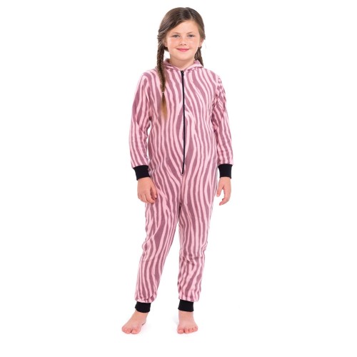 Kinder Mädchen FleeceSchlafanzug / Hausanzug mit Kapuze, Tierfell