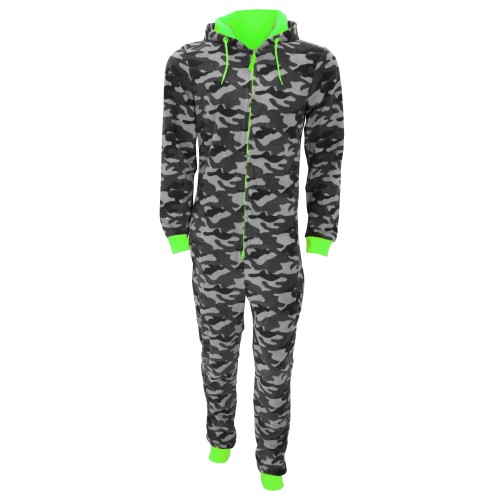 Mens Hooded Camouflage Pattern Microfleece Onesie/All in One/Pajamas