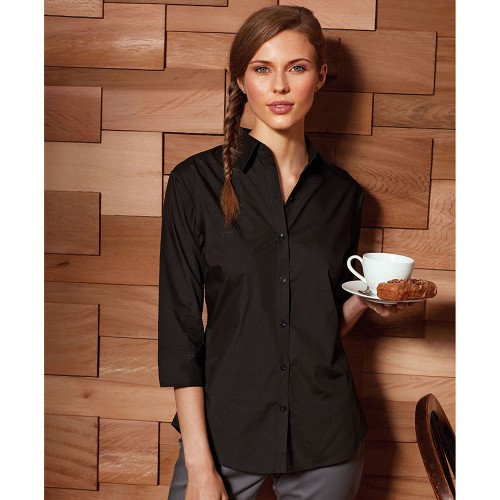 Womens/Ladies Premier 3/4 Sleeve Poplin Blouse/Plain Work/Office