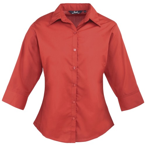 Womens/Ladies Premier 3/4 Sleeve Poplin Blouse/Plain Work/Office