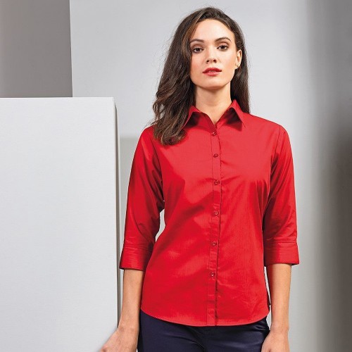 Womens/Ladies Premier 3/4 Sleeve Poplin Blouse/Plain Work/Office