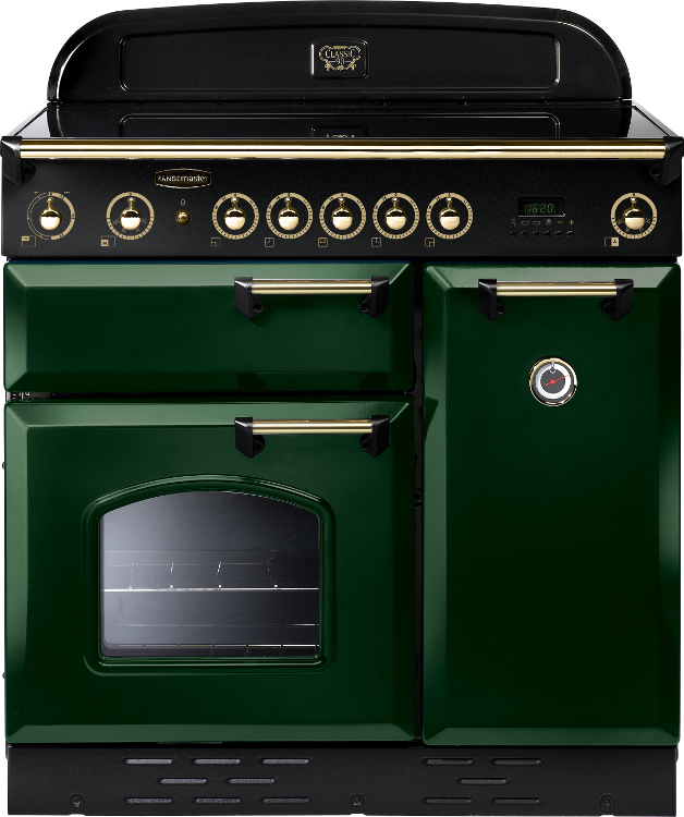Rangemaster Classic Racing Green with Brass Trim 90cm Electric Ceramic