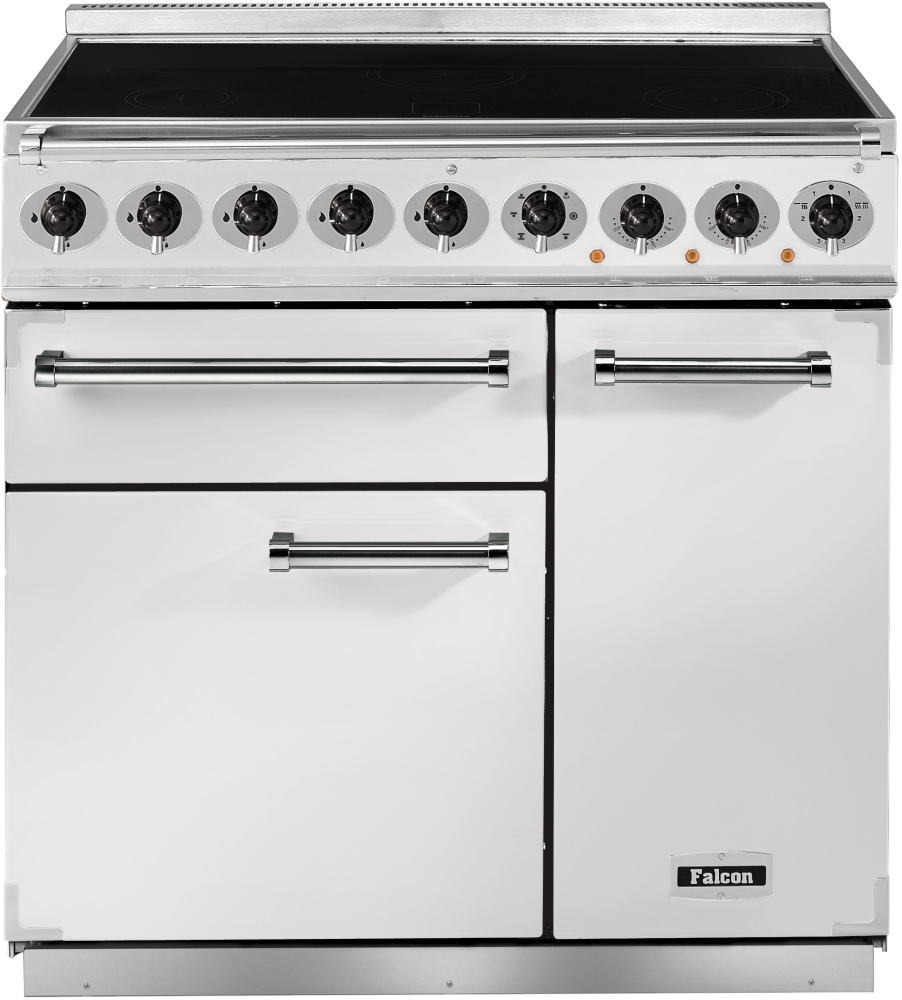 Buy Falcon 900 Deluxe Ice White Brushed Chrome 90cm Electric Induction