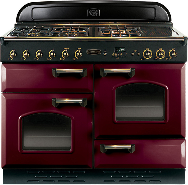 Rangemaster Classic Cranberry with Brass Trim 110cm LPG Range Cooker