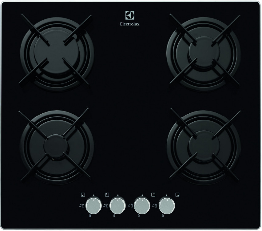 Electrolux EGT6242NOK 4 Burner Gas Hob Black on Glass with Stainless