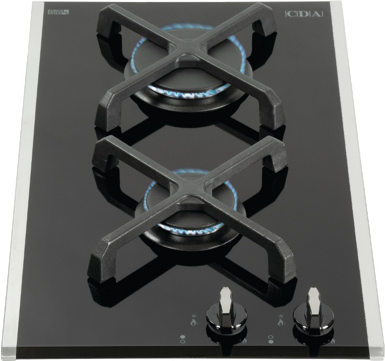 CDA HVG32SS 2 Burner Gas Domino Hob on Glass Stainless Steel Trim