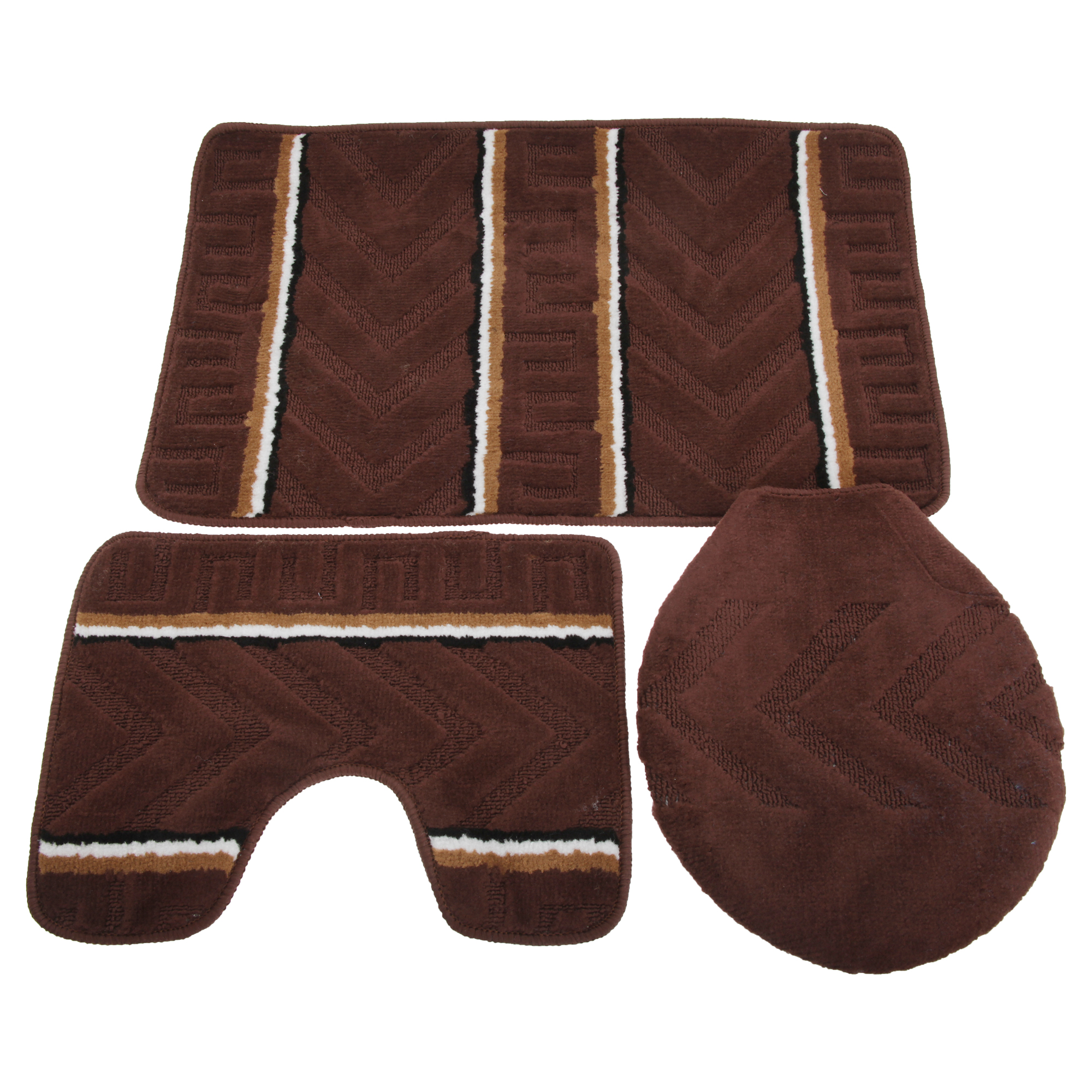 3 Piece Chevron Patterned Bath Mat, Pedestal Mat & Toilet Lid Cover
