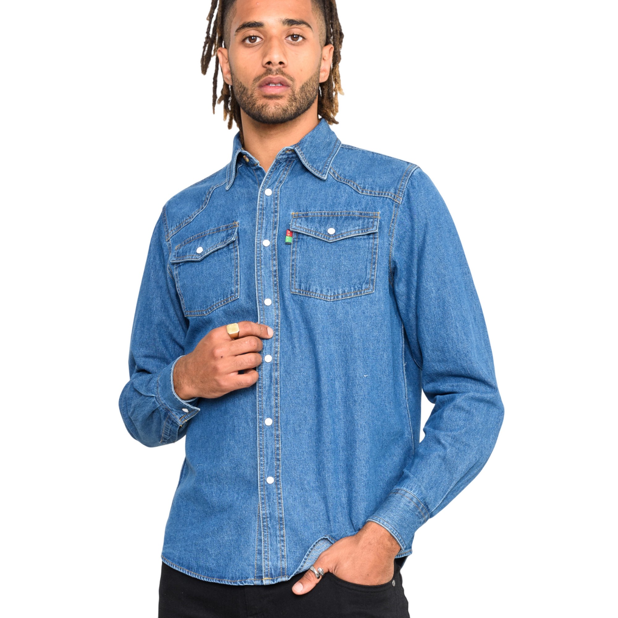 DC101 Duke Mens Western Denim Button Down Shirt