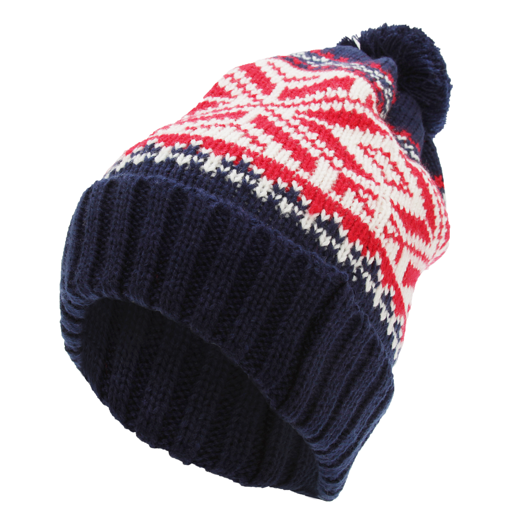 Mens Patterned Winter Bobble Beanie Hat Fair Isle Warm Thermal