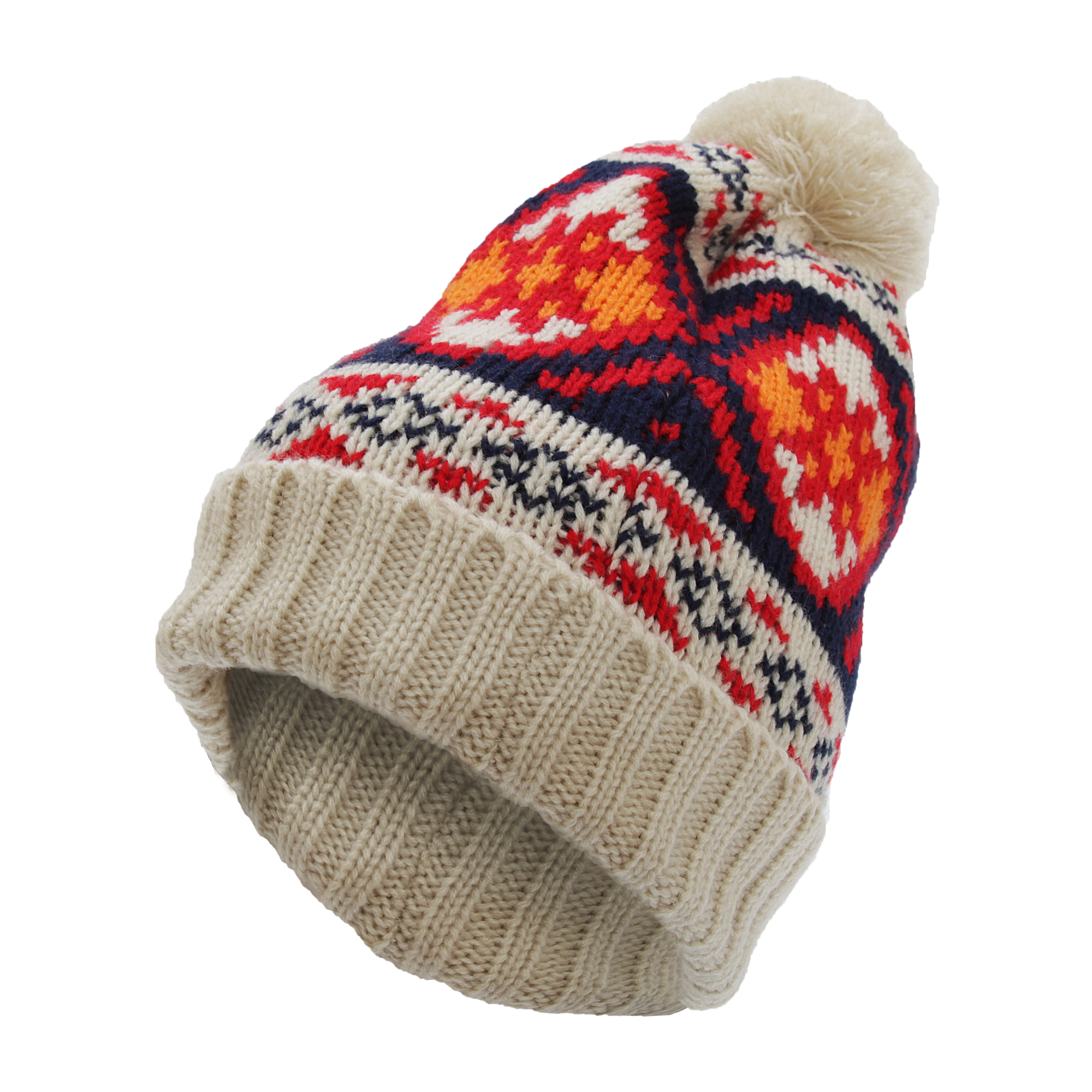 Mens Patterned Winter Bobble Beanie Hat Fair Isle Warm Thermal